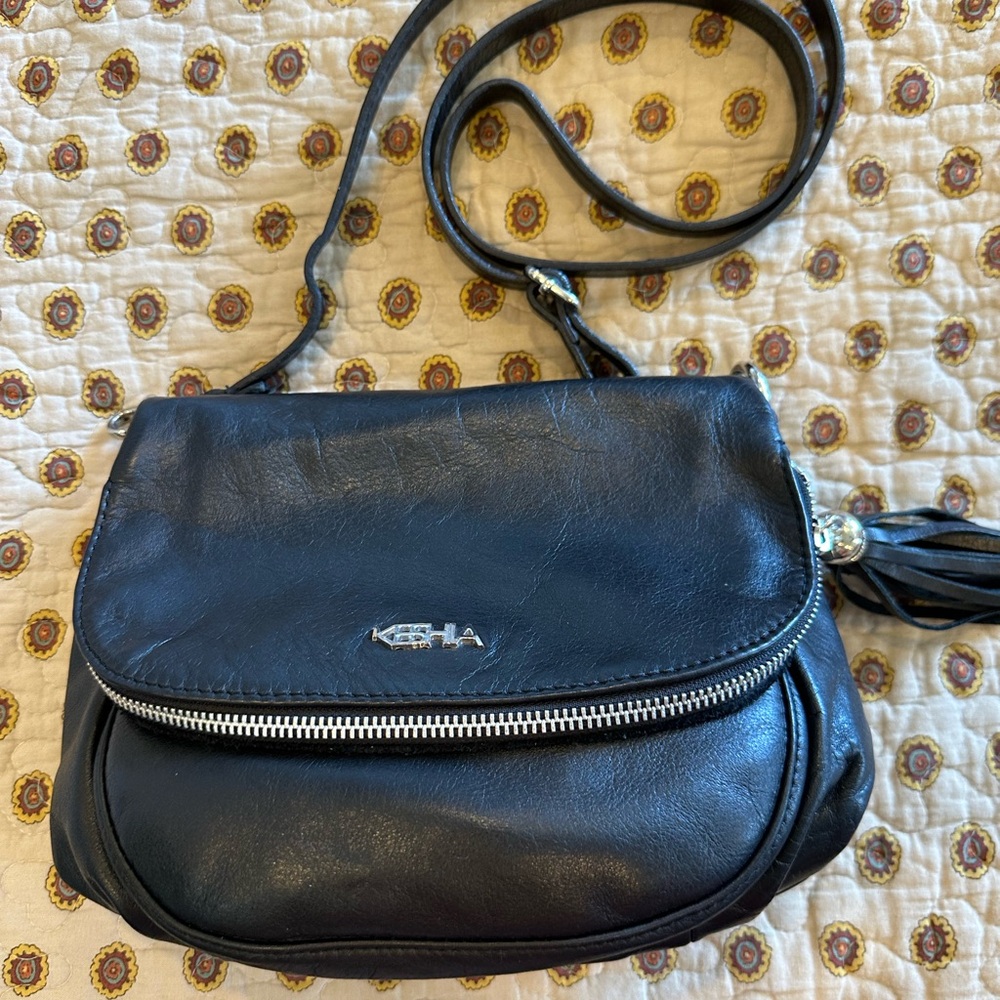 Keshia Italy Vera Pelle Black Leather Crossbody Bag
